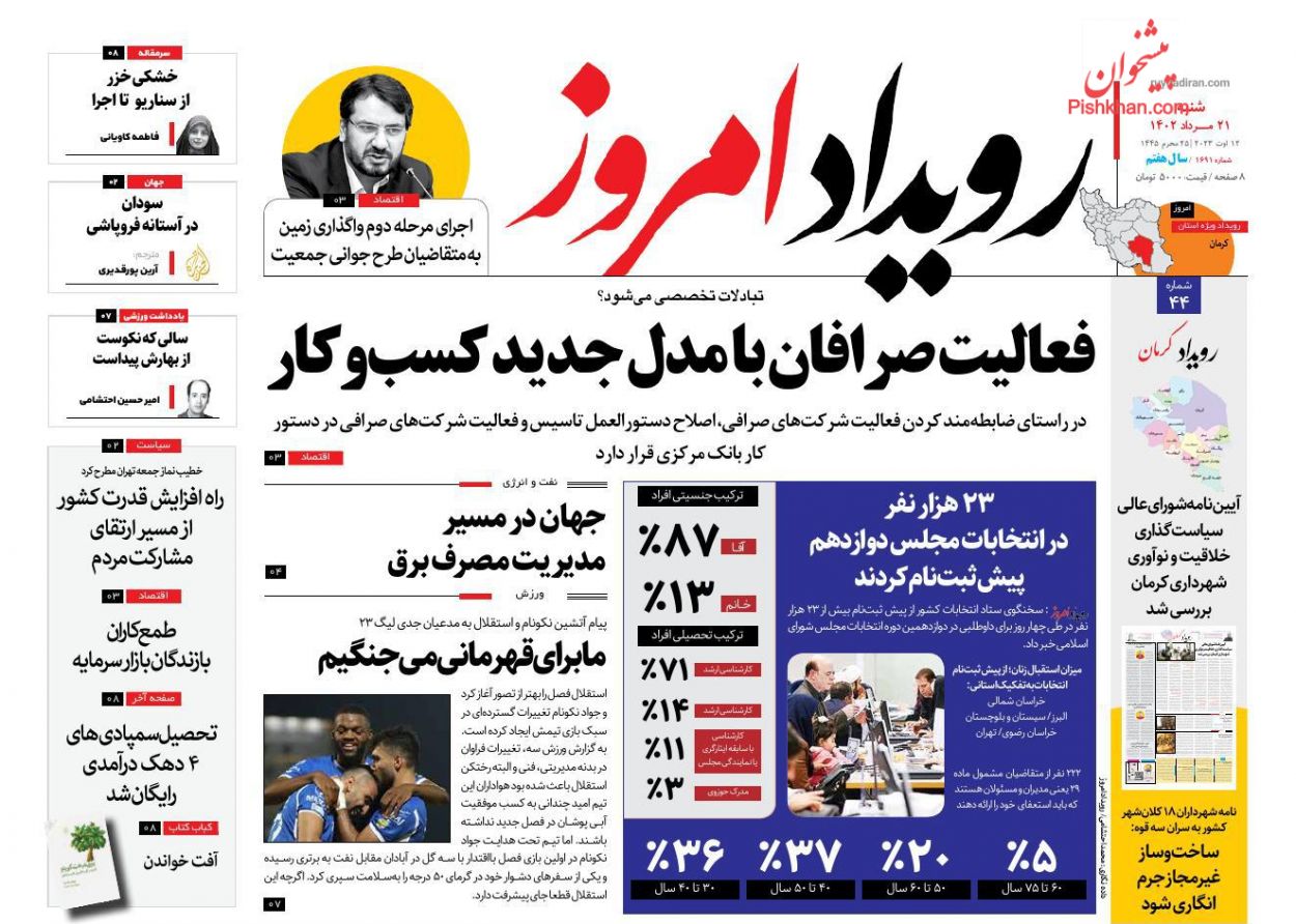 عناوین اخبار روزنامه رویداد امروز در روز شنبه ۲۱ مرداد