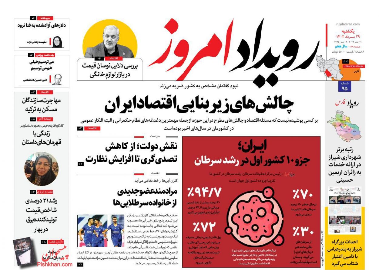عناوین اخبار روزنامه اصفهان امروز در روز یکشنبه‌ ۲۹ مرداد