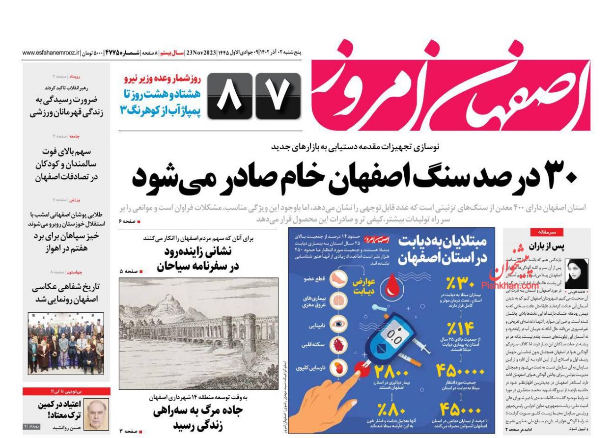 عناوین اخبار روزنامه اصفهان امروز در روز پنجشنبه ۲ آذر
