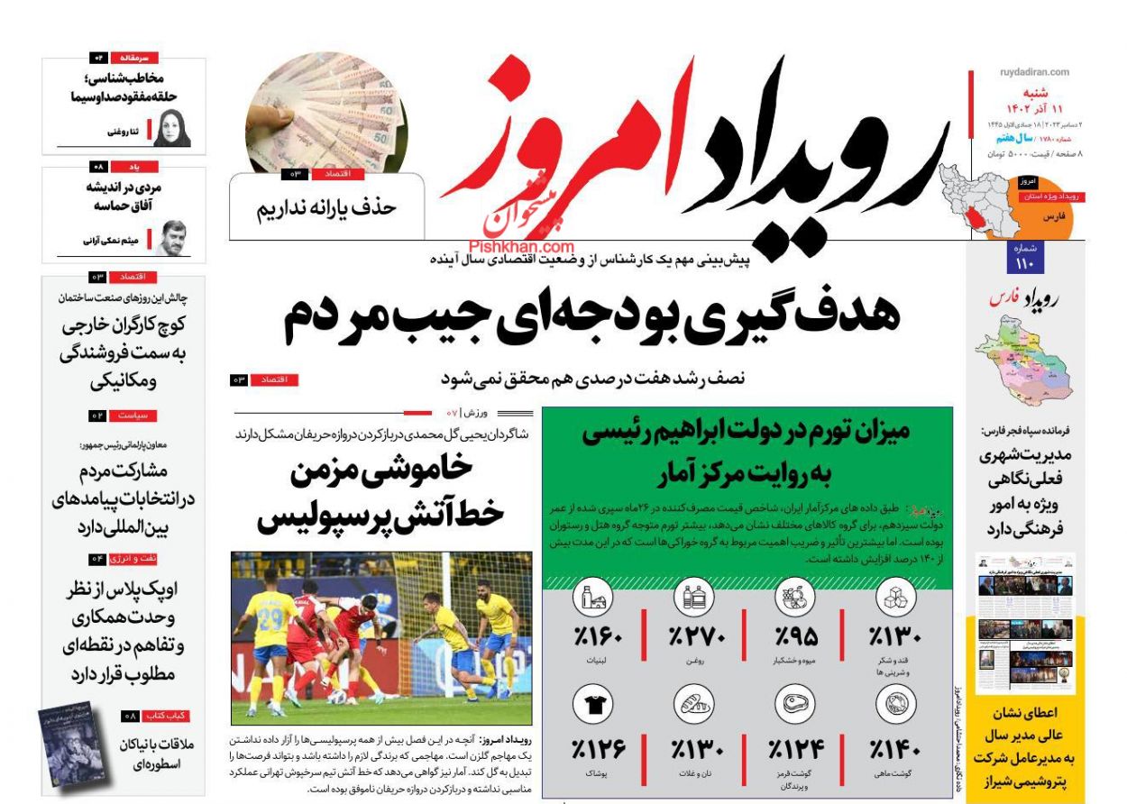 عناوین اخبار روزنامه رویداد امروز در روز شنبه ۱۱ آذر