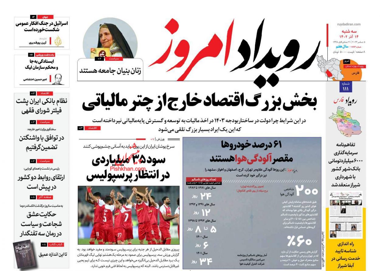 عناوین اخبار روزنامه رویداد امروز در روز سه‌شنبه ۱۴ آذر