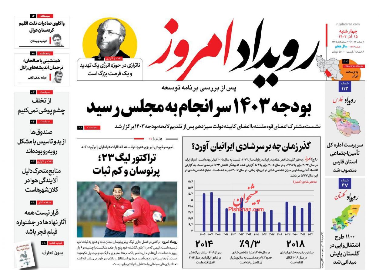 عناوین اخبار روزنامه رویداد امروز در روز چهارشنبه ۱۵ آذر