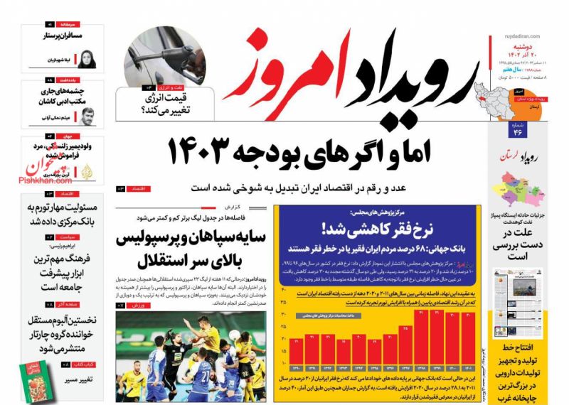 عناوین اخبار روزنامه رویداد امروز در روز دوشنبه ۲۰ آذر