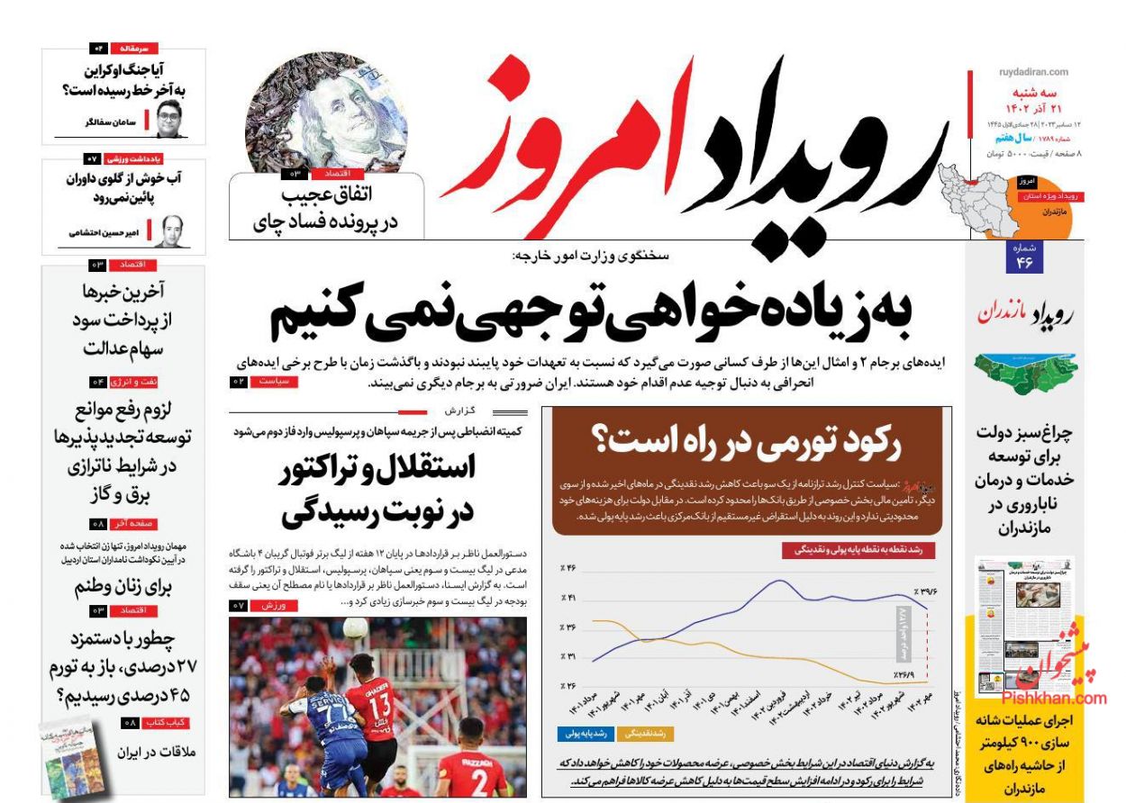 عناوین اخبار روزنامه رویداد امروز در روز سه‌شنبه ۲۱ آذر
