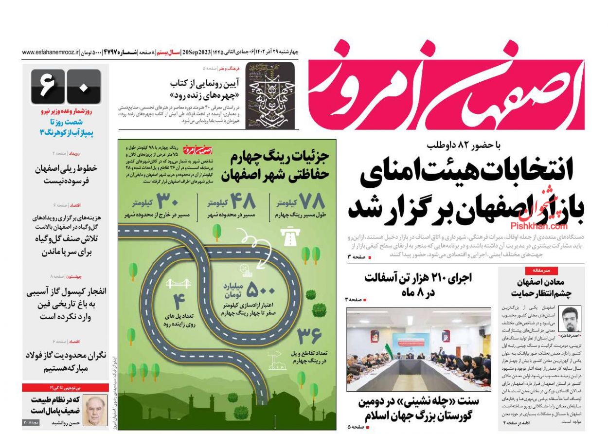 عناوین اخبار روزنامه اصفهان امروز در روز چهارشنبه ۲۹ آذر