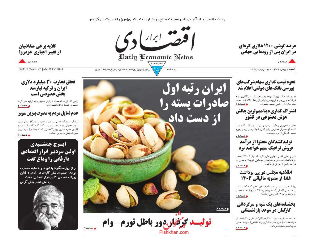 عناوین اخبار روزنامه ابرار اقتصادی در روز شنبه ۷ بهمن