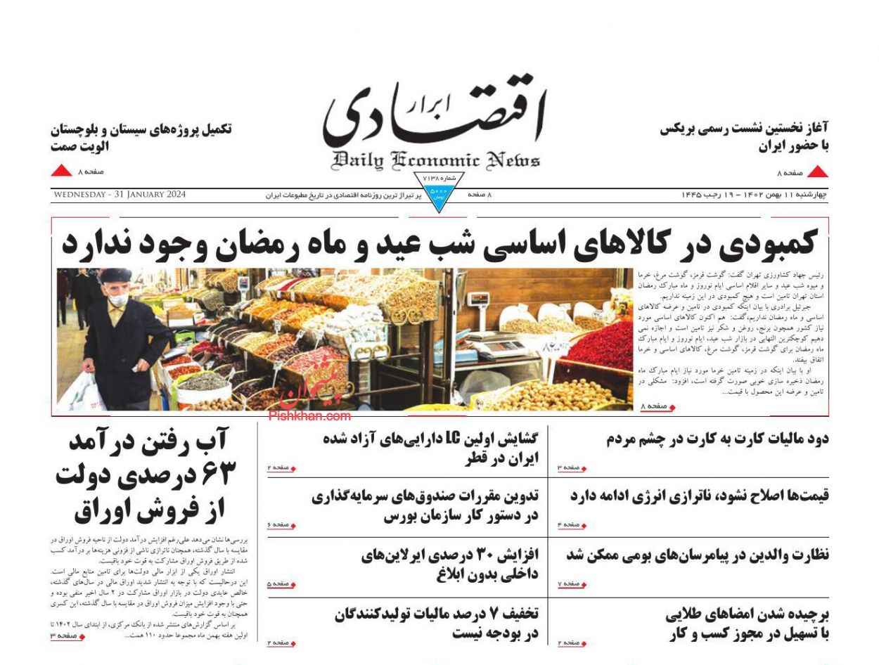 عناوین اخبار روزنامه ابرار اقتصادی در روز چهارشنبه ۱۱ بهمن