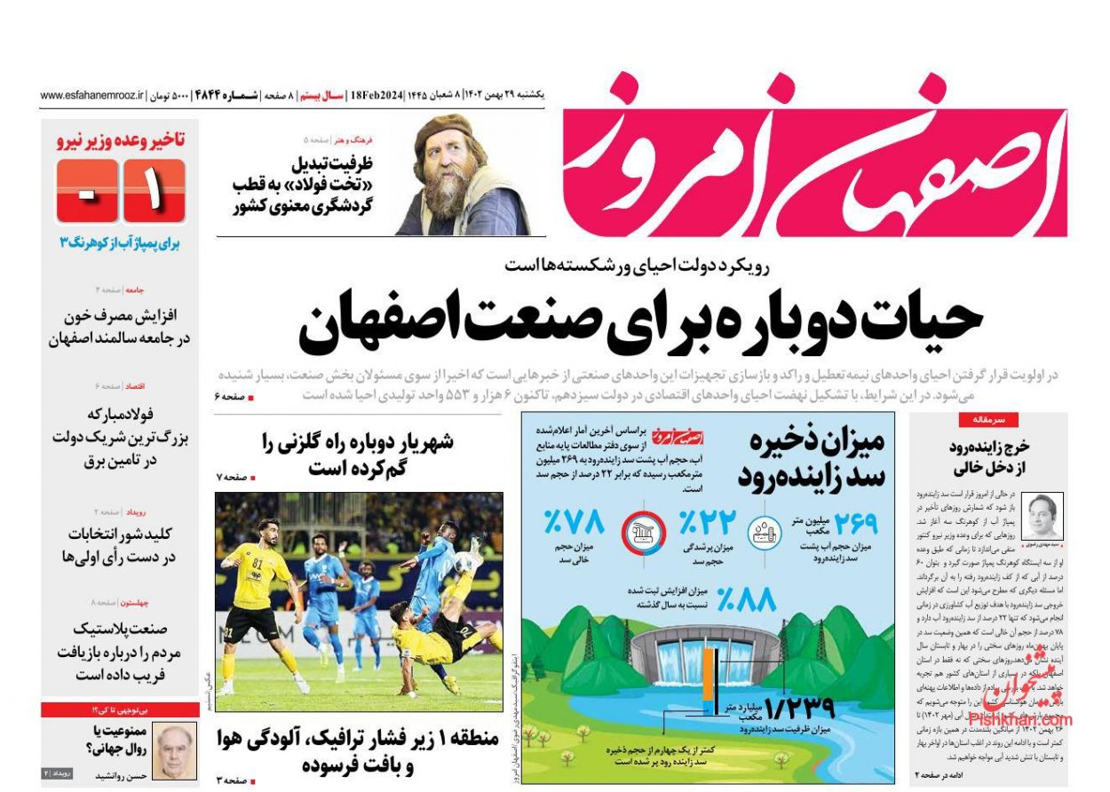 عناوین اخبار روزنامه اصفهان امروز در روز یکشنبه‌ ۲۹ بهمن