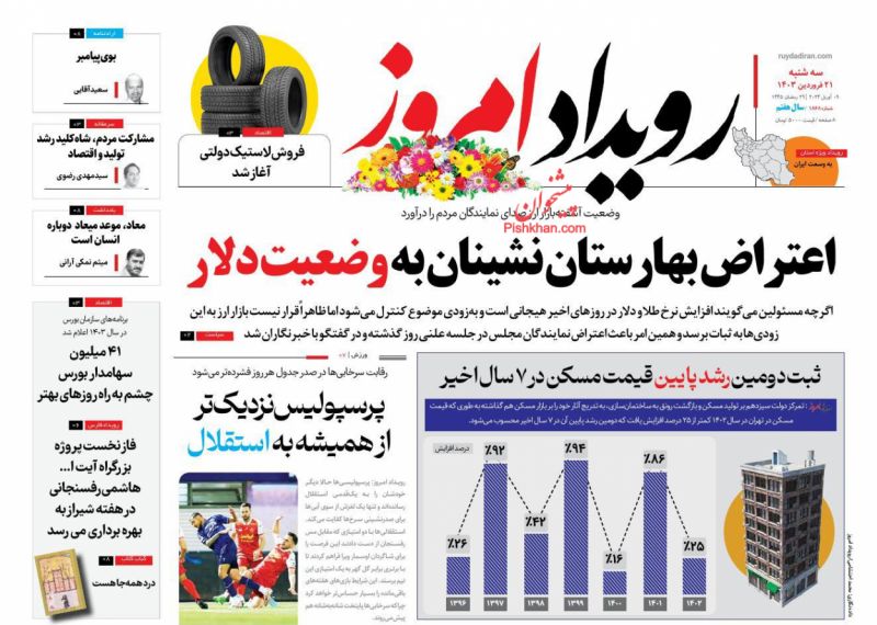 عناوین اخبار روزنامه اصفهان امروز در روز سه‌شنبه ۲۱ فروردين