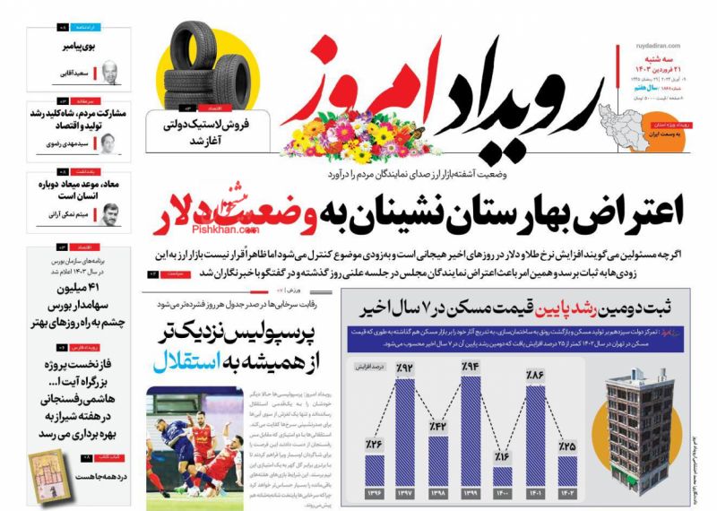 عناوین اخبار روزنامه رویداد امروز در روز سه‌شنبه ۲۱ فروردین