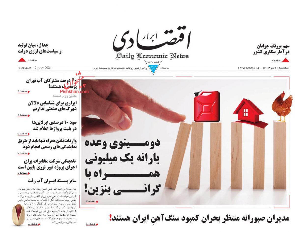 صفحه نخست روزنامه ها/ سهشنبه ۱۲ تیر 1403 3 پایگاه خبری ججین عناوین اخبار روزنامه ابرار اقتصادی در روز سهشنبه ۱۲ تیر