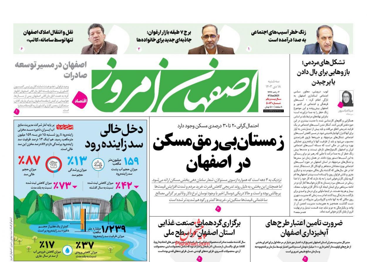 عناوین اخبار روزنامه اصفهان امروز در روز سه‌شنبه ۱۸ دی