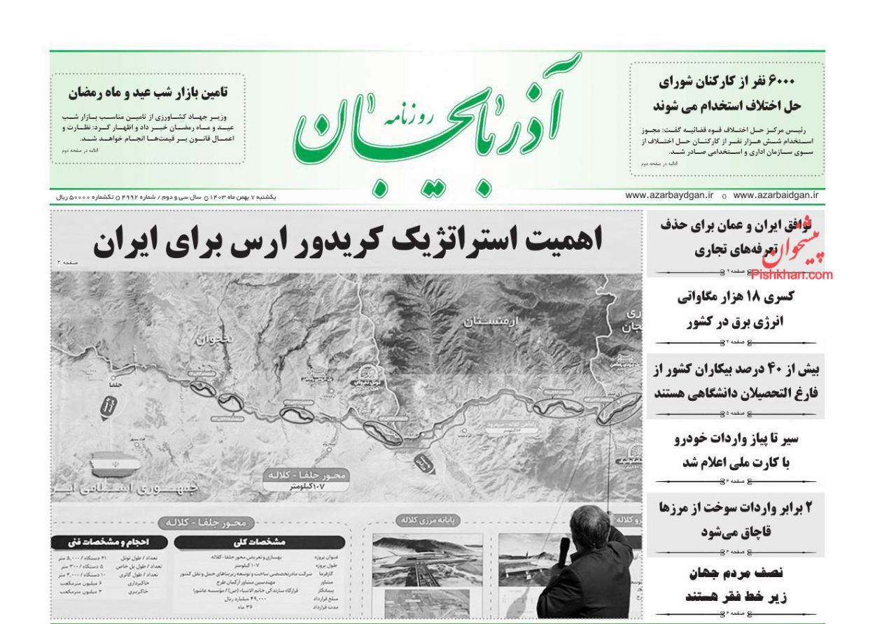 عناوین اخبار روزنامه آذربایجان در روز یکشنبه‌ ۷ بهمن