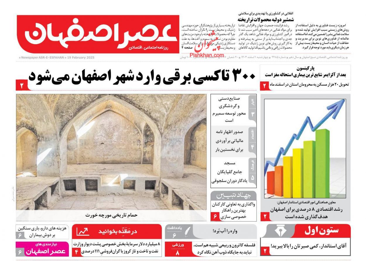 عناوین اخبار روزنامه عصر اصفهان در روز چهارشنبه ۱ اسفند