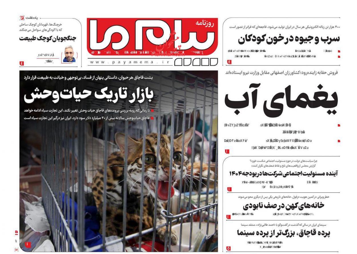 عناوین اخبار روزنامه پیام ما در روز دوشنبه ۲۰ اسفند