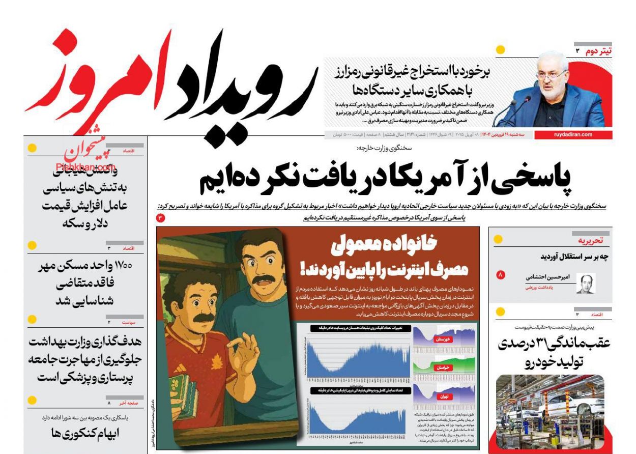 عناوین اخبار روزنامه رویداد امروز در روز سه‌شنبه ۱۹ فروردين