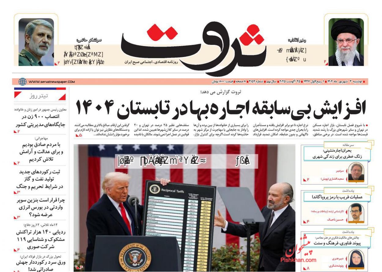 عناوین اخبار روزنامه ثروت در روز دوشنبه ۳ شهريور