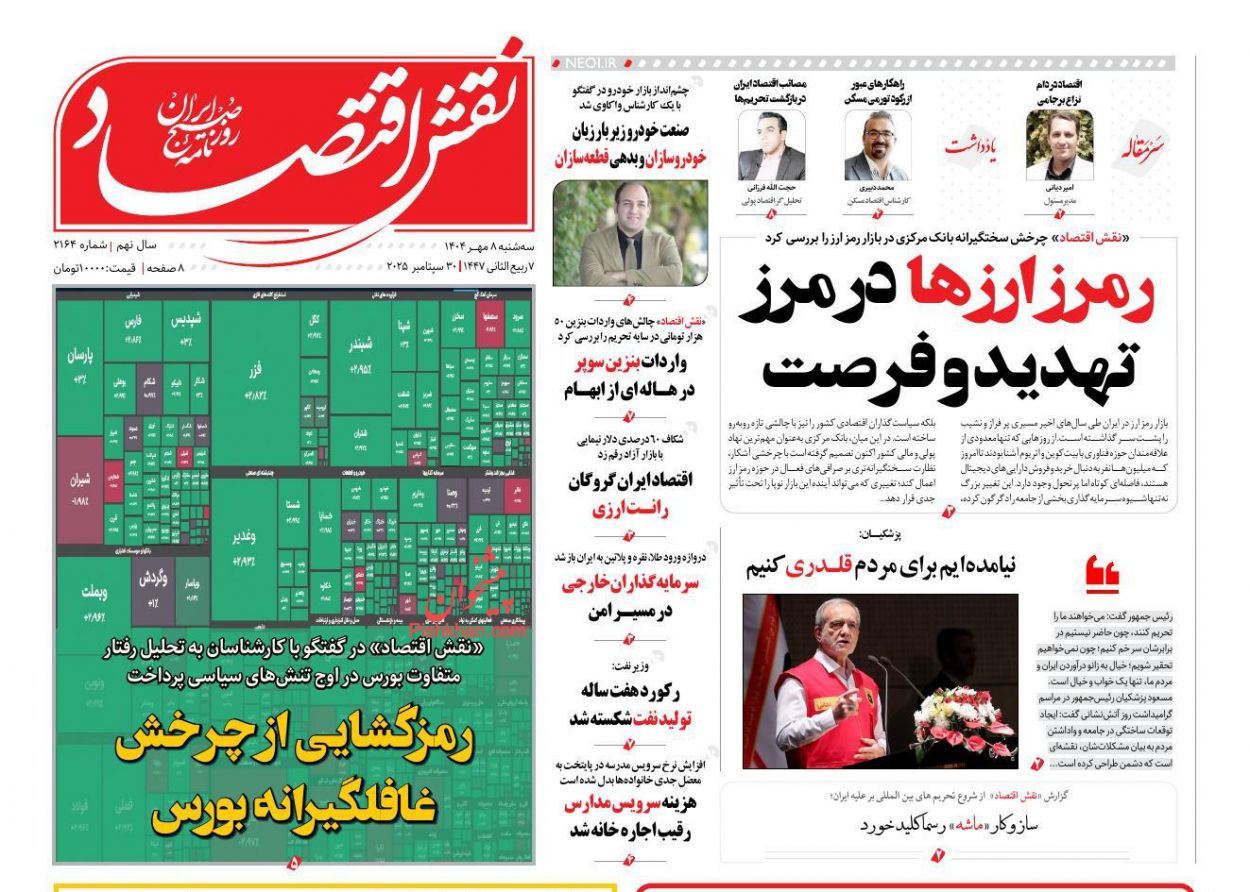 صفحه نخست روزنامه ها/ سهشنبه ۸ مهر 1404 15 پایگاه خبری ججین عناوین اخبار روزنامه نقش اقتصاد در روز سهشنبه ۸ مهر