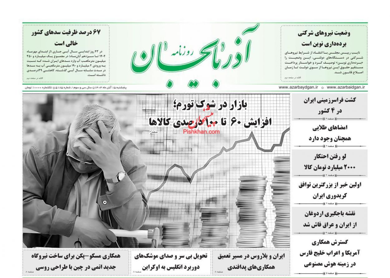 عناوین اخبار روزنامه آذربایجان در روز پنجشنبه ۱۵ آبان