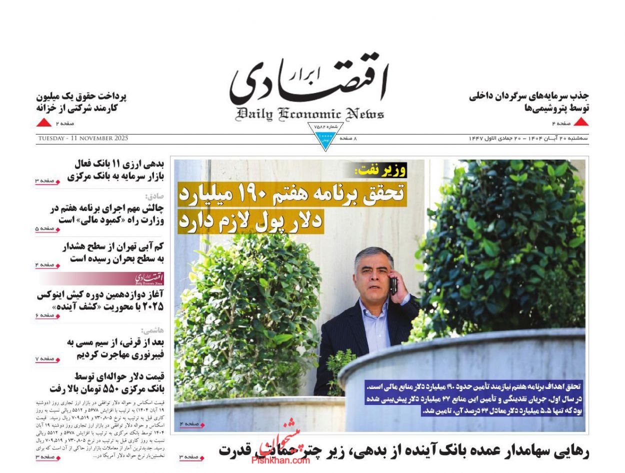 عناوین اخبار روزنامه ابرار اقتصادی در روز سه‌شنبه ۲۰ آبان