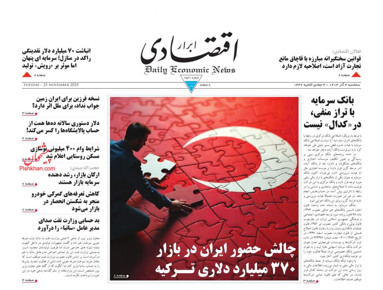 صفحه نخست روزنامه ها/ سهشنبه ۴ آذر 1404 3 پایگاه خبری ججین عناوین اخبار روزنامه ابرار اقتصادی در روز سهشنبه ۴ آذر