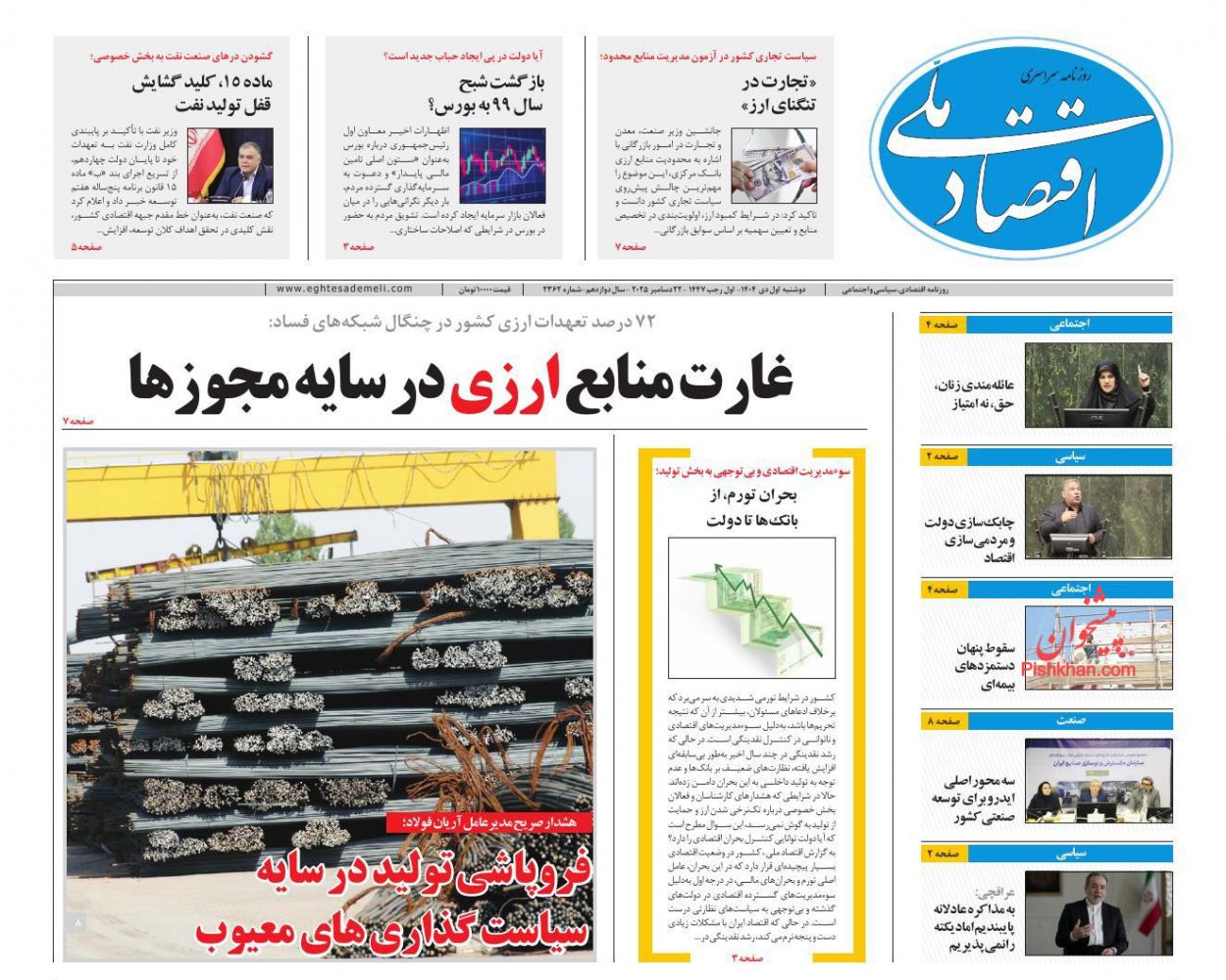 عناوین اخبار روزنامه اقتصاد ملی در روز دوشنبه ۱ دی