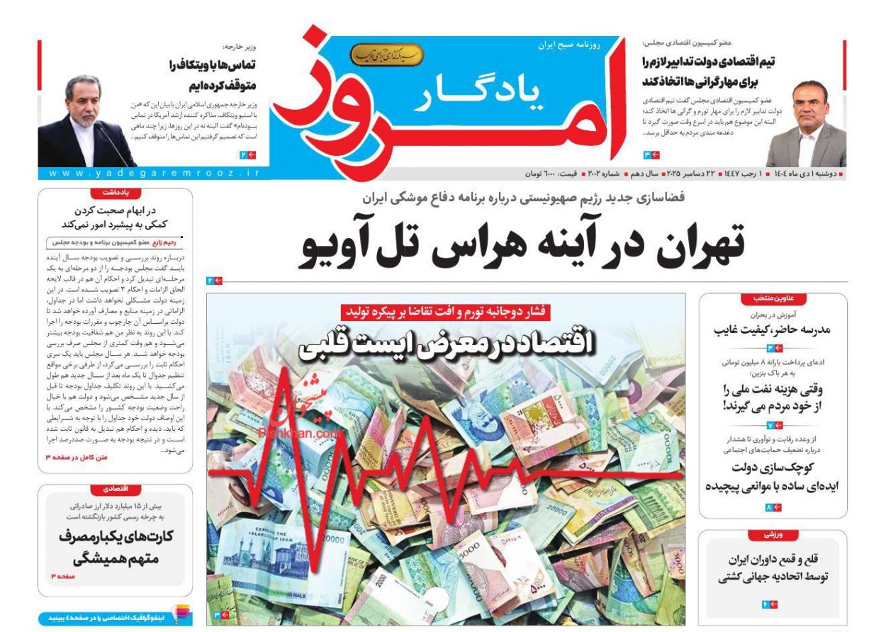 عناوین اخبار روزنامه یادگار امروز در روز دوشنبه ۱ دی