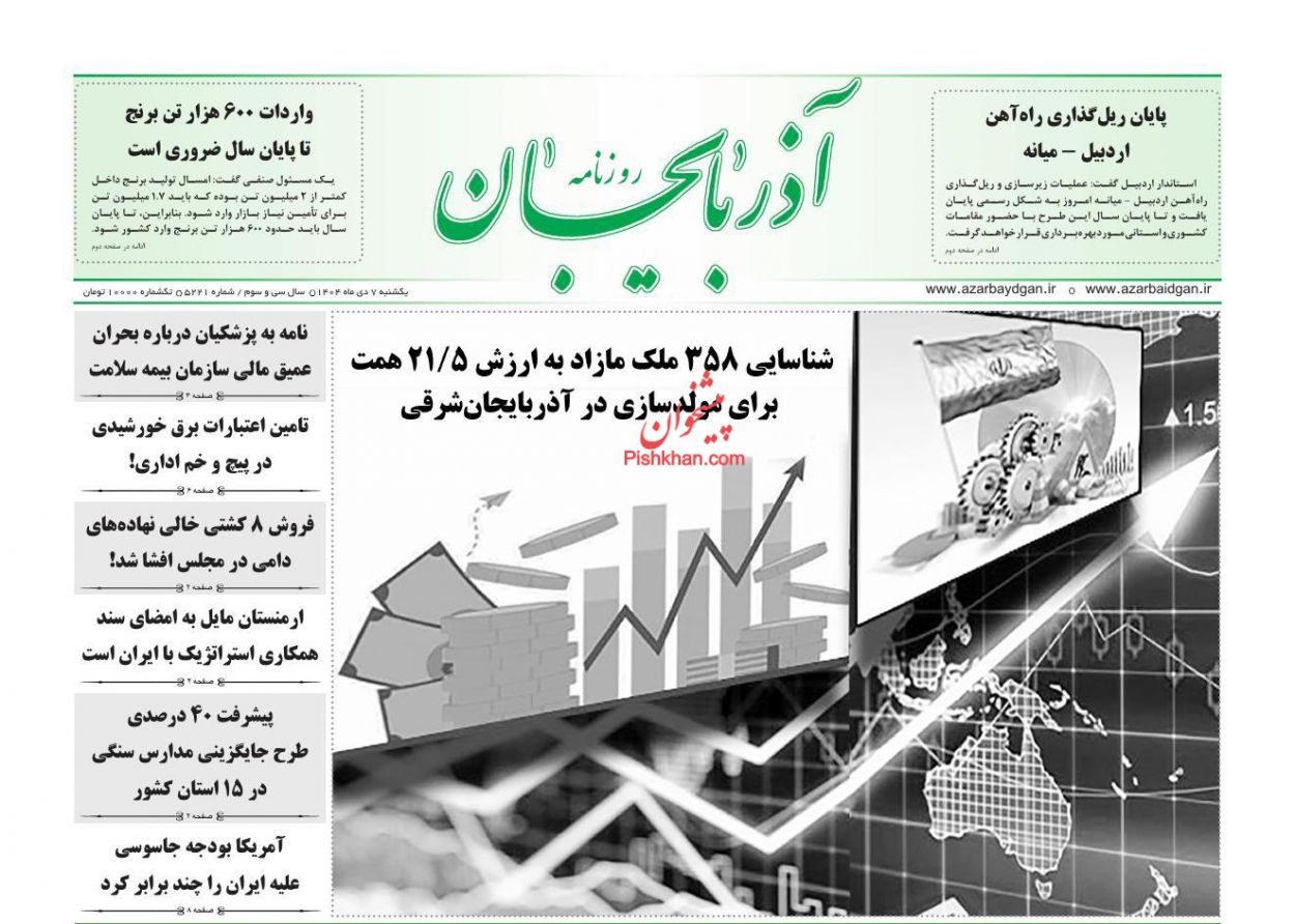 عناوین اخبار روزنامه آذربایجان در روز یکشنبه‌ ۷ دی