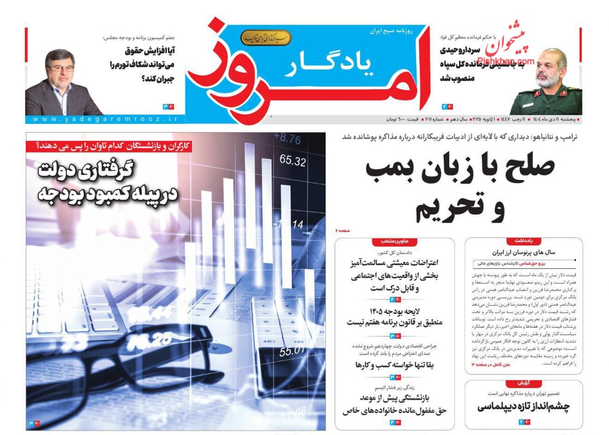 صفحه نخست روزنامه ها/ پنجشنبه ۱۱ دی 1404 11 پایگاه خبری ججین عناوین اخبار روزنامه یادگار امروز در روز پنجشنبه ۱۱ دی