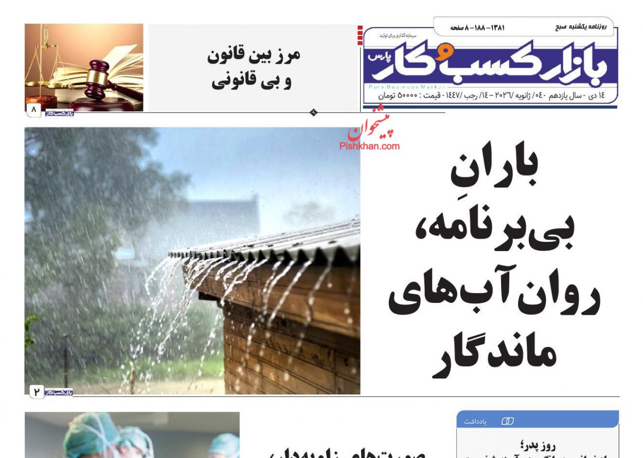 عناوین اخبار روزنامه بازار کسب و کار در روز یکشنبه‌ ۱۴ دی