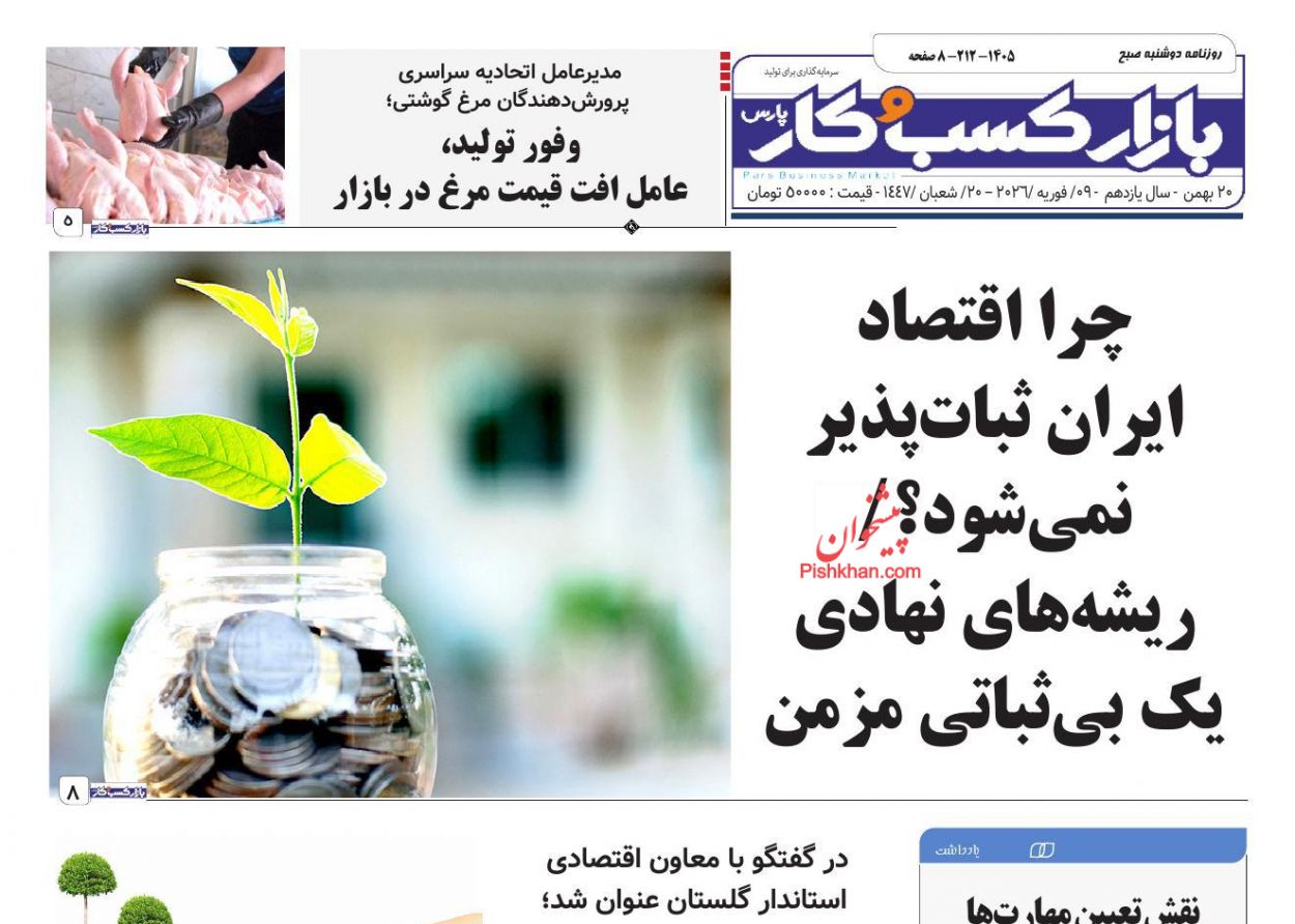 عناوین اخبار روزنامه بازار کسب و کار در روز دوشنبه ۲۰ بهمن