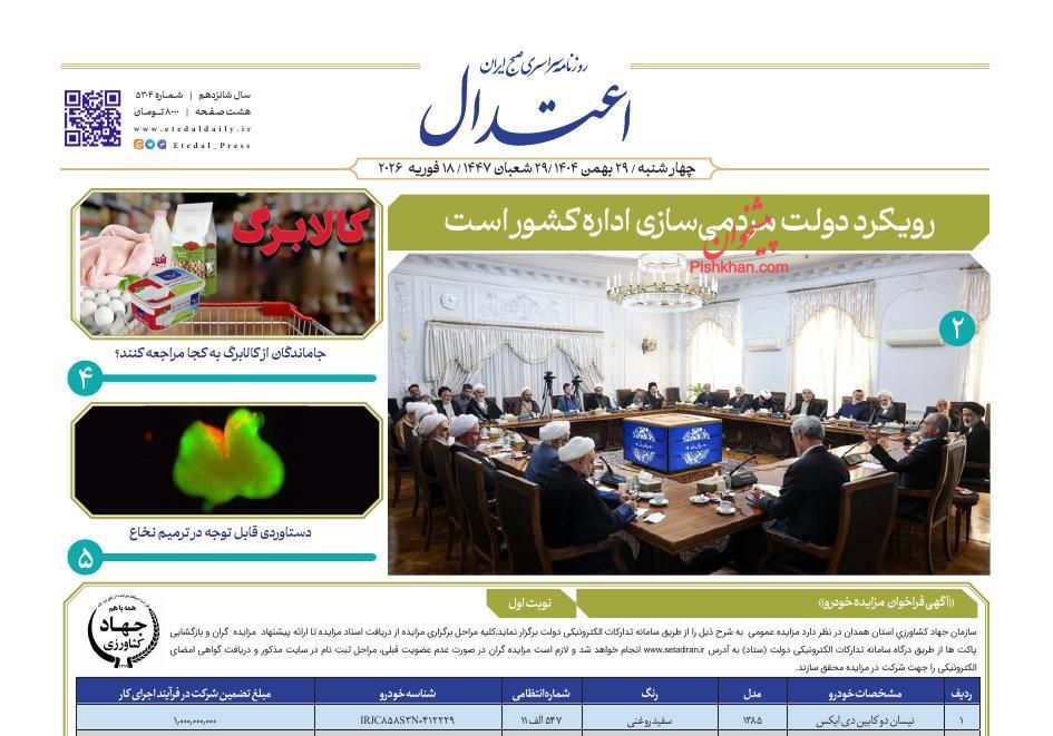 عناوین اخبار روزنامه اعتدال در روز چهارشنبه ۲۹ بهمن