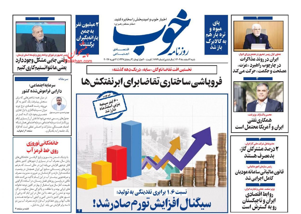 عناوین اخبار روزنامه خوب در روز شنبه ۲ اسفند